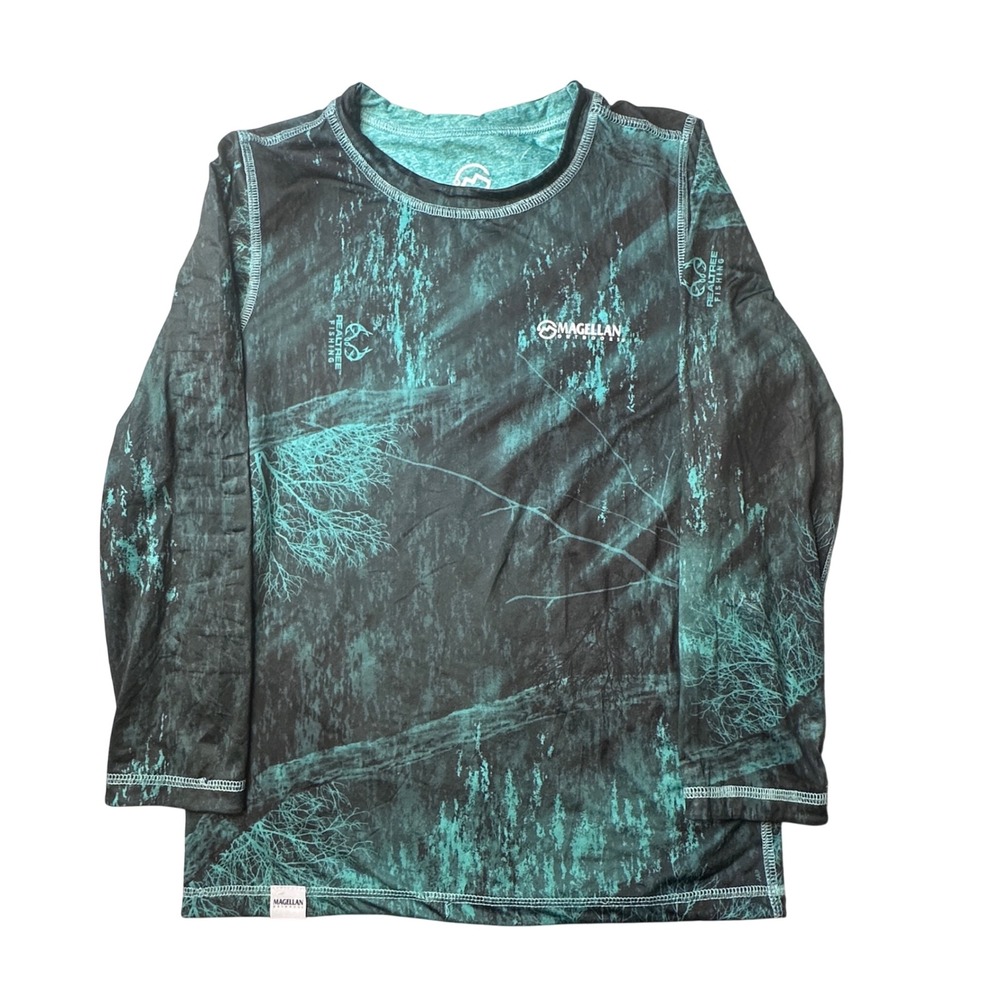 Magellan Fishing Shirt Kids S Teal Realtree‎ Fish Camo Long Sleeve Performance